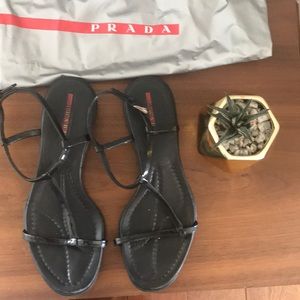 Prada Sport Black Patent Sandals with rubber sole